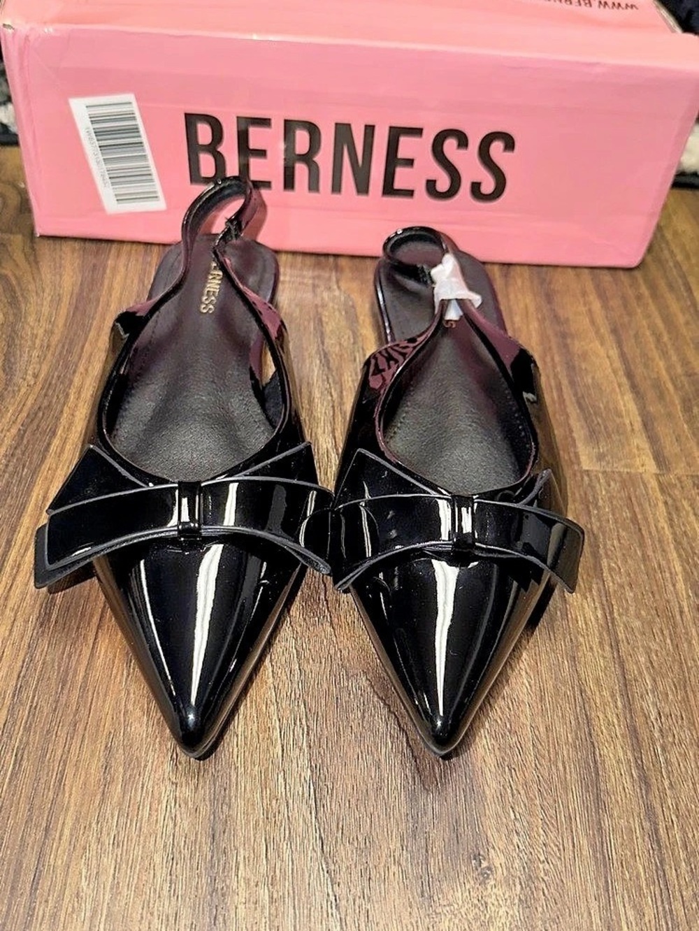 BERNESS Cinnamon Point Toe Slingback Flats with Oversize Bow